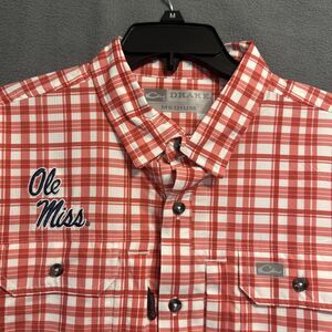 NEW Ole Miss Drake Hunter Creek Window‎ Pane Plaid Fishing Shirt Mens Size M Red